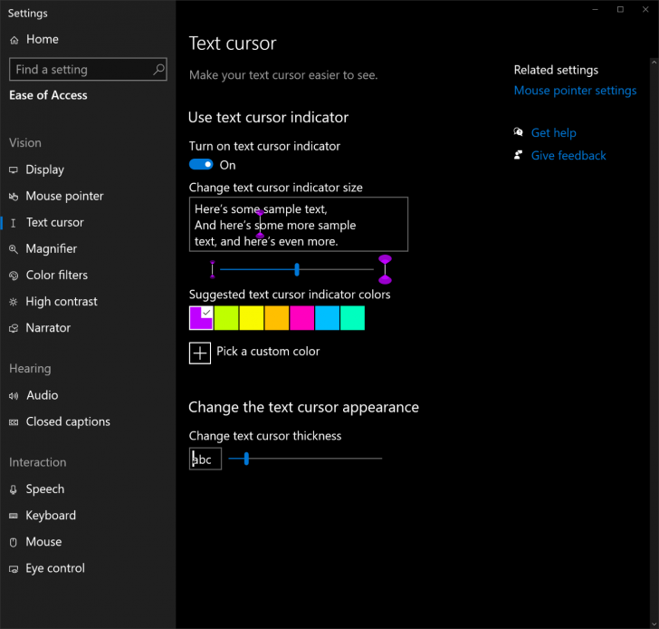 Windows 10 ปรับปรุงการตั้งค่าเคอร์เซอร์ การอ่านข้อความบนหน้าจอแบบออกเสียงและอื่นๆ ให้ใช้งานง่ายขึ้น