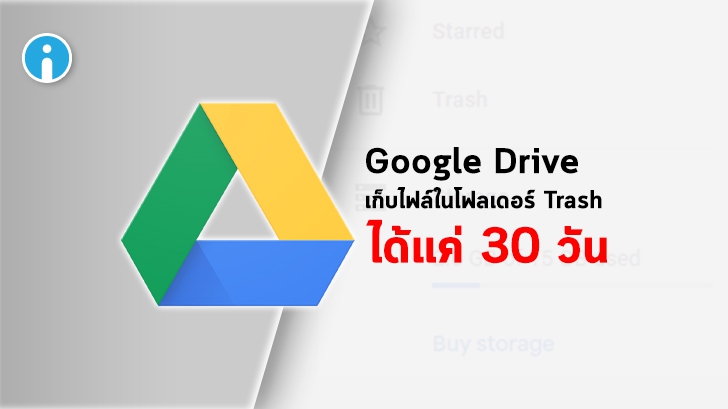 Google Drive จะเริ่มลบไฟล์ใน โฟลเดอร์ถังขยะ (Trash) แบบอัตโนมัติ หลังผ่านไป 30 วัน
