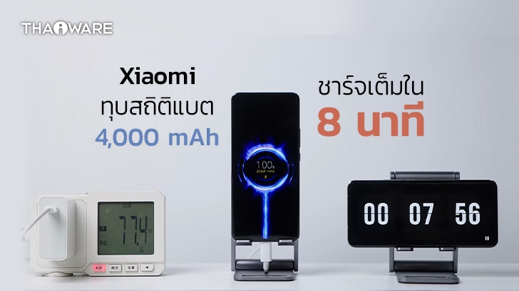 Xiaomi โชว์เทคโนโลยีชาร์จเร็วที่สุดในตอนนี้ แบต 4,000 mAh เต็มใน 8 นาที