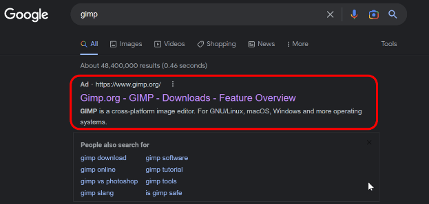 ชาว Reddit เผย ! แฮกเกอร์ ซื้อ Google Ads ลิ้งก์โหลดโปรแกรม GIMP ปลอม ได้ซะงั้น ?