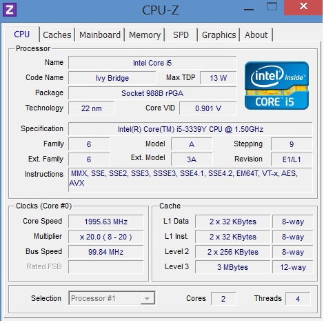 ข้อมูลรายละเอียด CPU