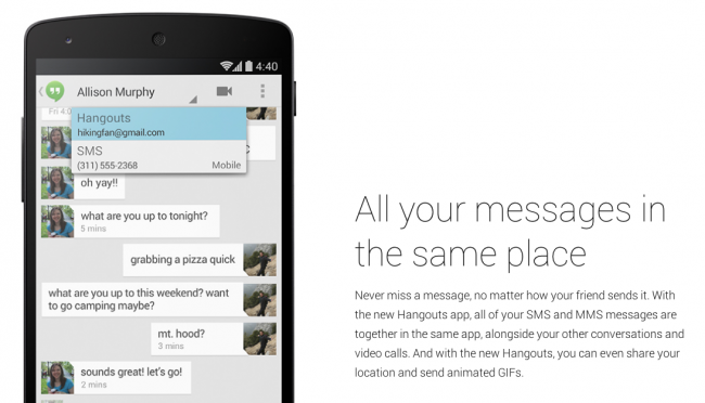 Hangout ใหม่ ที่จะสามารถรับ-ส่ง SMS MMS ข้อความจากโปรแกรมแชท ต่างๆ ไว้ในแอปเดียว 