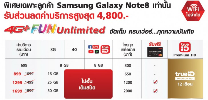 ทรูมูฟ เอช จัดหนักโปรโมชั่นสุดคุ้ม ให้สำหรับผู้ที่สนใจ Samsung Galaxy Note 8