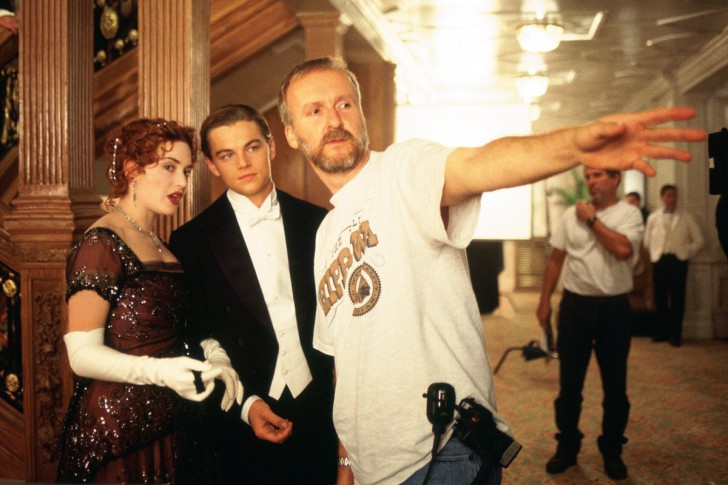 Kate Winslet, Leonardo DiCaprio และ James Cameron จากกองถ่ายหนัง ภาพยนตร์ Titanic