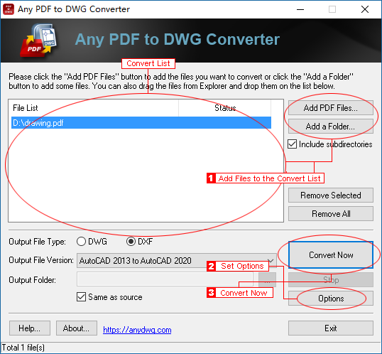 โปรแกรมแปลงไฟล์ Any PDF to DWG Converter
