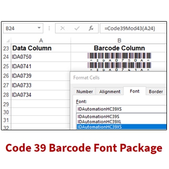 แพ็กเกจฟอนต์บาร์โค้ด IDAutomation Code 39 Barcode Font Package