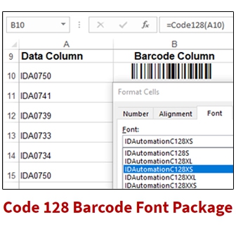 แพ็กเกจฟอนต์บาร์โค้ด IDAutomation Code 128 Barcode Font Package