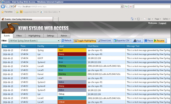 โปรแกรมจัดการข้อความล็อกของระบบ Kiwi Syslog Server