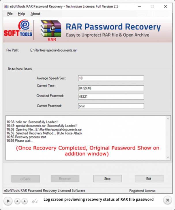 โปรแกรมกู้รหัสผ่านไฟล์บีบอัด eSoftTools RAR Password Recovery