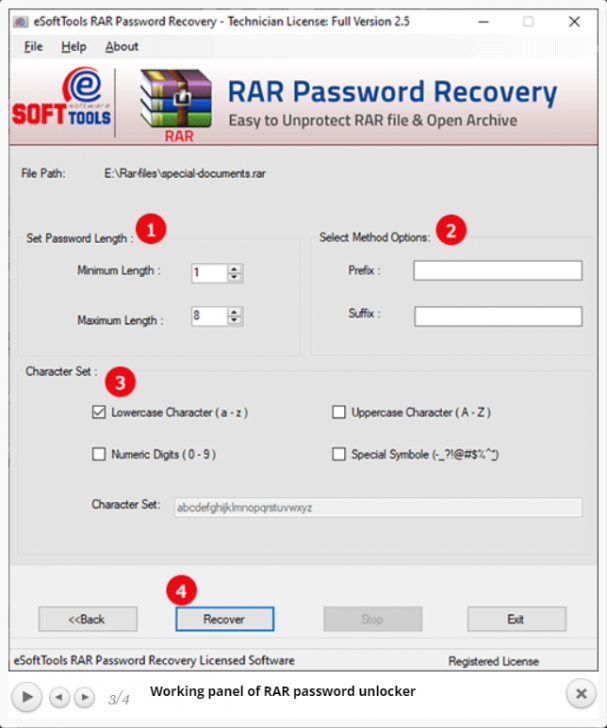 โปรแกรมกู้รหัสผ่านไฟล์บีบอัด eSoftTools RAR Password Recovery