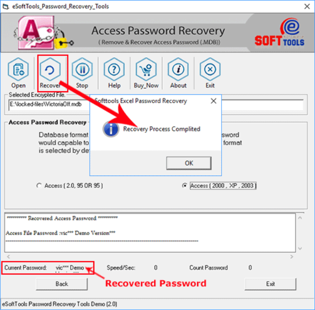 โปรแกรมกู้รหัสผ่านไฟล์ฐานข้อมูลแอคเซส eSoftTools Access Password Recovery