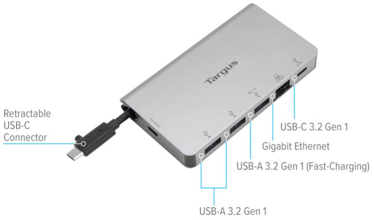 อุปกรณ์เพิ่มช่อง USB และพอร์ตเชื่อมต่อเครือข่าย Targus USB-C Multi-Port Hub Adapter 100W Power