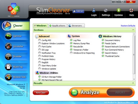 SlimCleaner (โปรแกรม ลบไฟล์ขยะออกจากคอมพิวเตอร์ แบบเรียลไทม์) : 