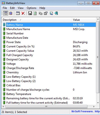 BatteryInfoView (โปรแกรมดูแบตเตอรี่ Notebook Laptop) : 