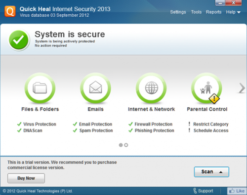 Quick Heal Internet Security 2013 (โปรแกรมป้องกันไวรัส ทุกชนิดจาก อินเทอร์เน็ต) : 