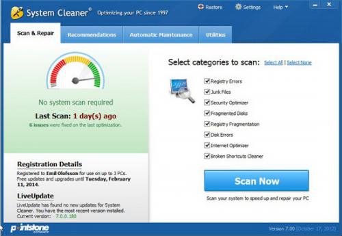 System Cleaner (โปรแกรมล้างเครื่อง ลบไฟล์ไม่จำเป็น) : 
