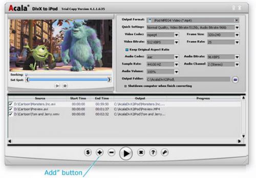 Acala DivX to iPod (โปรแกรมแปลงไฟล์ DivX ลง iPod) : 