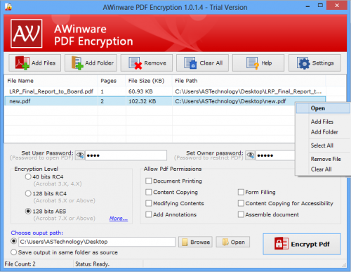 Awinware PDF Encryption (โปรแกรม PDF Encryption เข้ารหัสไฟล์ PDF) : 