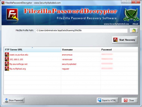 Filezilla Password Decryptor : 