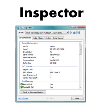 VSO Inspector (โปรแกรม VSO Inspector ดูรายละเอียด ไดร์ฟ CD DVD Blu-ray) : 