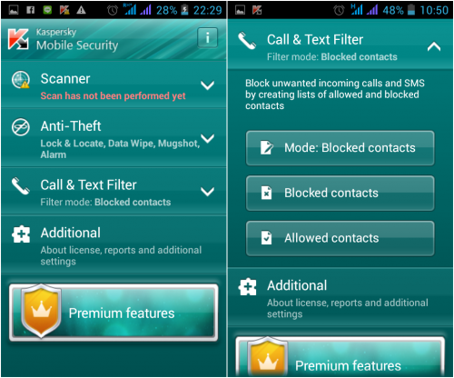Kaspersky Mobile Security (แอป ป้องกันไวรัส ตามหา Smartphone ที่สูญหาย) : 