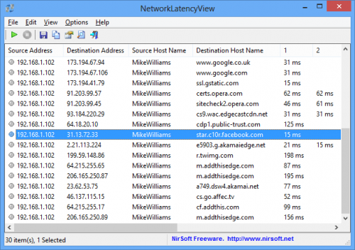 NetworkLatencyView (จับเวลาแฝง Latency เก็บสถิติ การเชื่อมต่อ Server แต่ละครั้ง) : 