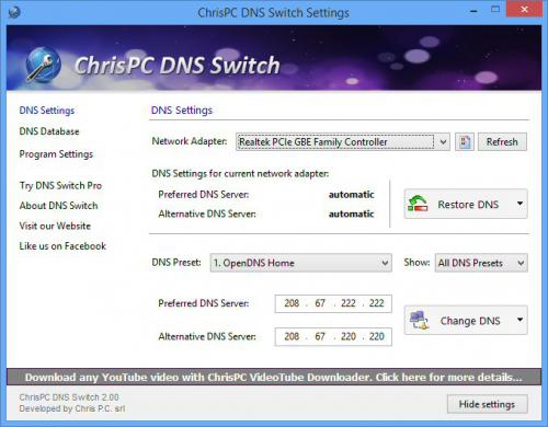 ChrisPC DNS Switch (โปรแกรมเปลี่ยน หรือ หา DNS Server ใหม่) : 