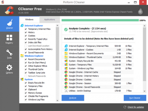 CCleaner (ดาวน์โหลด CCleaner โปรแกรมลบไฟล์ขยะ ลบไฟล์ Registry) : 