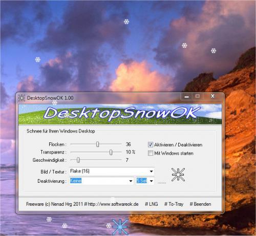 DesktopSnowOK (โปรแกรมสร้าง หิมะตกบนหน้าจอ Desktop) : 