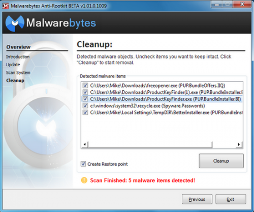 Malwarebytes Anti-Rootkit (โปรแกรมกำจัด ไวรัสประเภทรูทคิท) : 