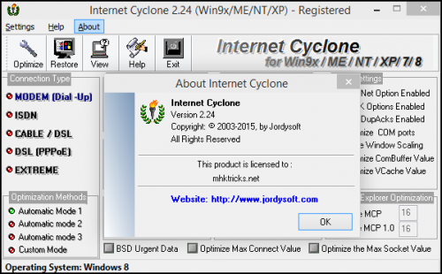 Internet Cyclone (โปรแกรมเพิ่มความเร็ว Internet ต่อเน็ตเร็วขึ้น 200%) : 