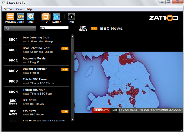 Zattoo (โปรแกรม ดูทีวี ของอังกฤษกว่า 20 สถานี ฟรี) : 