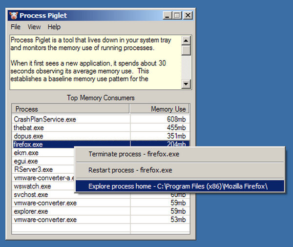 Process Piglet (โปรแกรมดู RAM เตือนเมื่อคอมใช้ RAM มากไป) : 