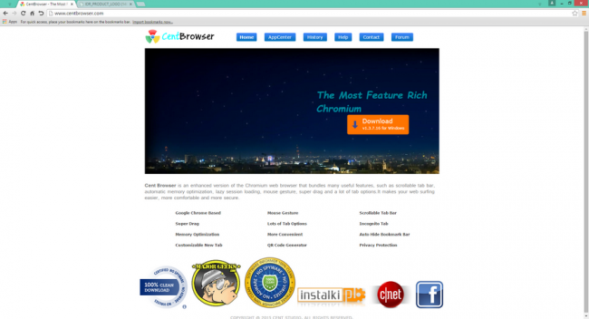 Cent Browser (โปรแกรมเว็บเบราว์เซอร์ ฟรี พร้อมส่วนเสริมพิเศษมากลูกเล่น สนุก ใช้งานง่าย) : 