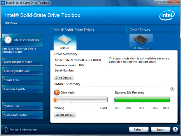 Intel SSD Toolbox (โปรแกรมจัดการฮาร์ดดิสก์ SSD ของ Intel) : 