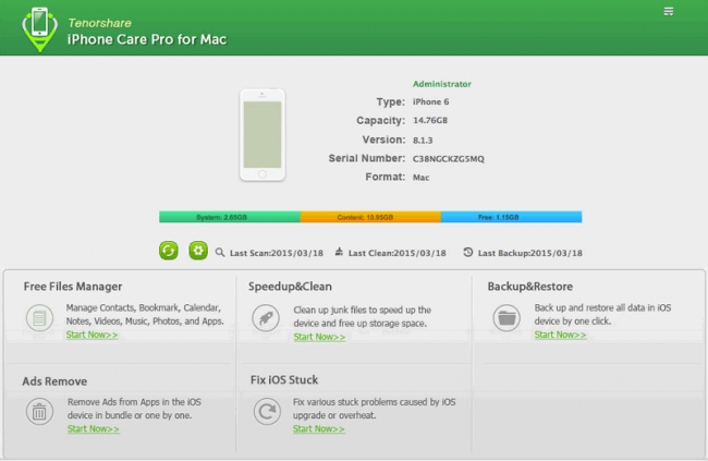 Tenorshare iPhone Care Pro (โปรแกรมดูแลรักษา iPhone iPad iPod) : 