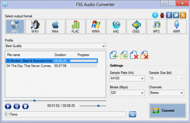 FSS Audio Converter (โปรแกรม แปลงไฟล์ เพลง MP3 WAV ฯลฯ) : 