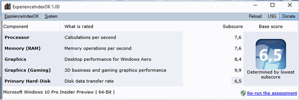 ExperienceIndexOK (เทียบประสิทธิภาพคอม ดูดัชนี Windows Experience Index) : 