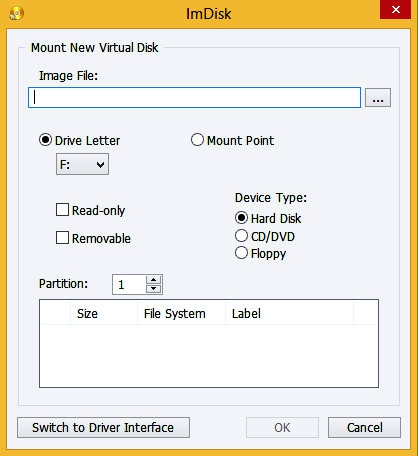 ImDisk Toolkit (เครื่องเม้าท์ไฟล์ Image จำลอง Drive ด้วยวิธีทำแรมดิสก์) : 