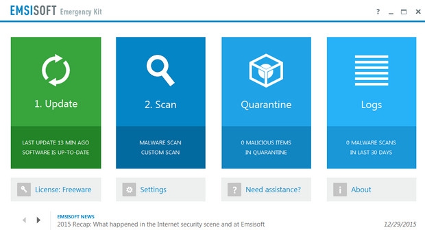 Emsisoft Emergency Kit (โปรแกรมFree เพิ่มความปลอดภัยจากพวก โทรจัน สปายแวร์ ไวรัสต่างๆ) : 