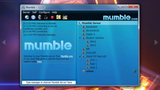 Mumble (โปรแกรม Mumble แชทกลุ่มด้วยเสียงสำหรับเล่นเกมส์) : 