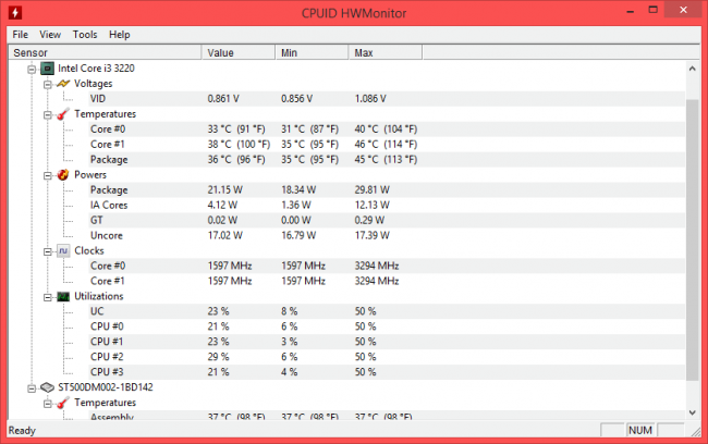 HWMonitor (วัดอุณหภูมิ วัดไฟฟ้า วัดความเร็ว ของ CPU ฮาร์ดดิสก์ การ์ดจอ) : 
