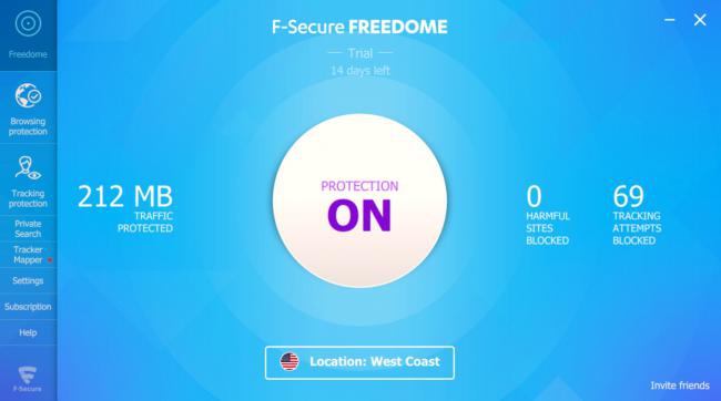 F-Secure FREEDOME VPN  (โปรแกรม F-Secure FREEDOME VPN เล่นเน็ตอย่างปลอดภัย ป้องกันการติดตาม) : 