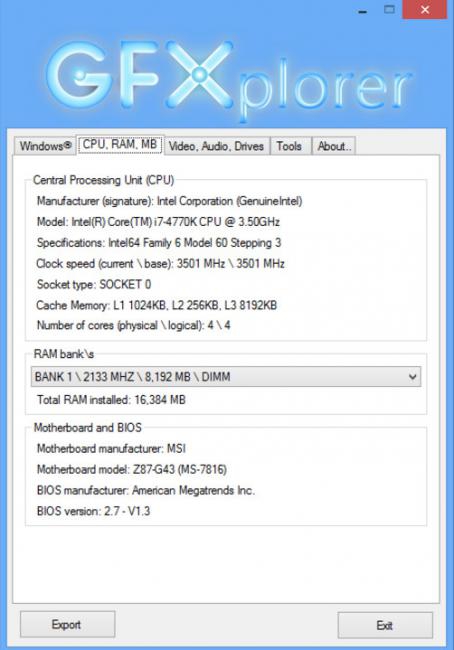 GFXplorer (โปรแกรม GFXplorer ดูข้อมูล Mainboard CPU RAM HDD การ์ดจอ ฯลฯ) : 