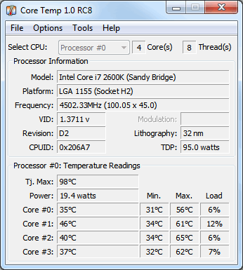 Core Temp (โปรแกรม Core Temp วัดอุณหภูมิ CPU ฟรี) : 