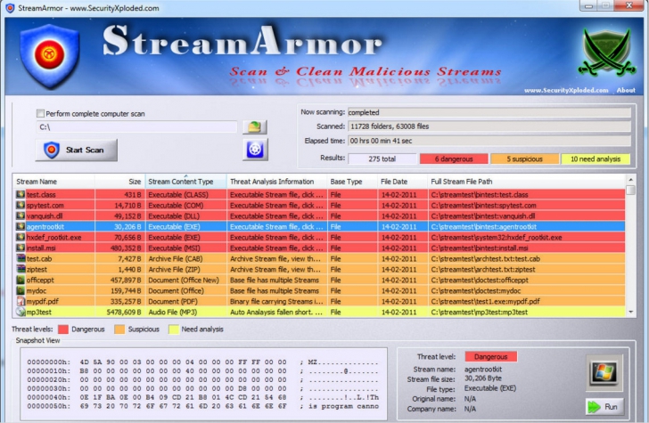 StreamArmor (โปรแกรม StreamArmor ตรวจจับ Rootkit บนฮาร์ดดิสก์ NTFS) : 