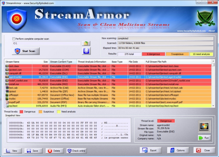 StreamArmor (โปรแกรม StreamArmor ตรวจจับ Rootkit บนฮาร์ดดิสก์ NTFS) : 