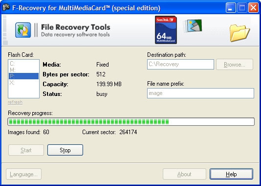 F-Recovery for MultiMediaCard (โปรแกรมกู้ไฟล์จาก SD Card) : 