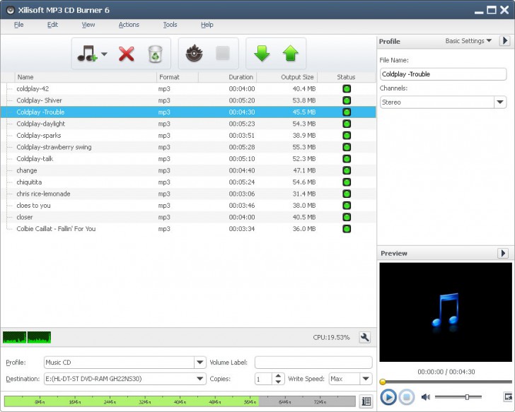 Xilisoft MP3 CD Burner (โปรแกรมเบิร์น MP3 ไรท์แผ่นลง CD) : 