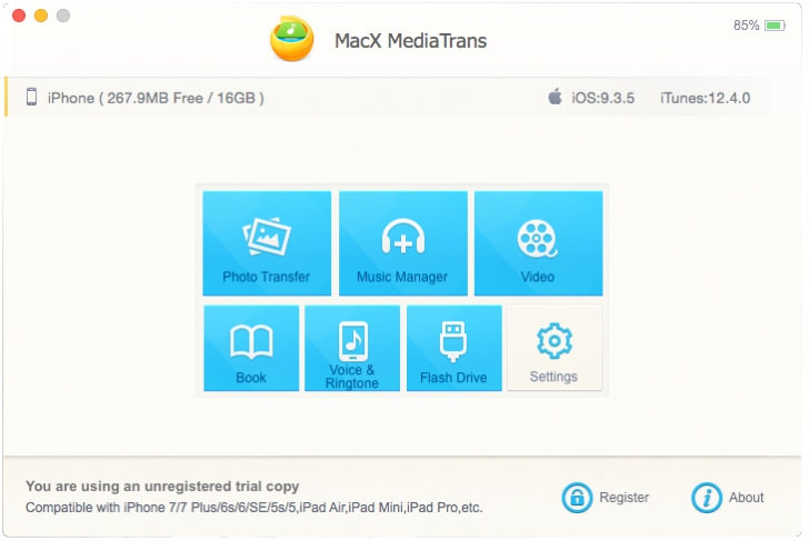 MacX MediaTrans (โปรแกรม MediaTrans ซิงค์ข้อมูล ของอุปกรณ์ iOS บนเครื่อง Mac) : 